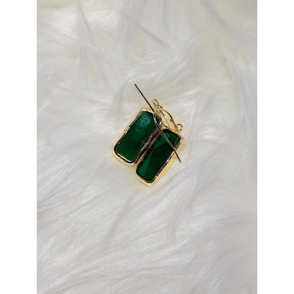 925 Gold Vermeil Rectangular Stone Dangle Earrings - image 3